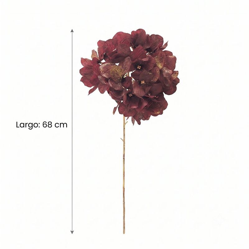 Pick Navideño de Hortensia con Tallo para Arreglos de 69 Cm Color Corinto