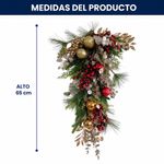 Rama Decorativa Lágrima Colgante Navideña con Bayas y Esferas de 65 Cm Color Rojo, Verde y Dorado