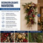 Rama Decorativa Lágrima Colgante Navideña con Bayas y Esferas de 65 Cm Color Rojo, Verde y Dorado