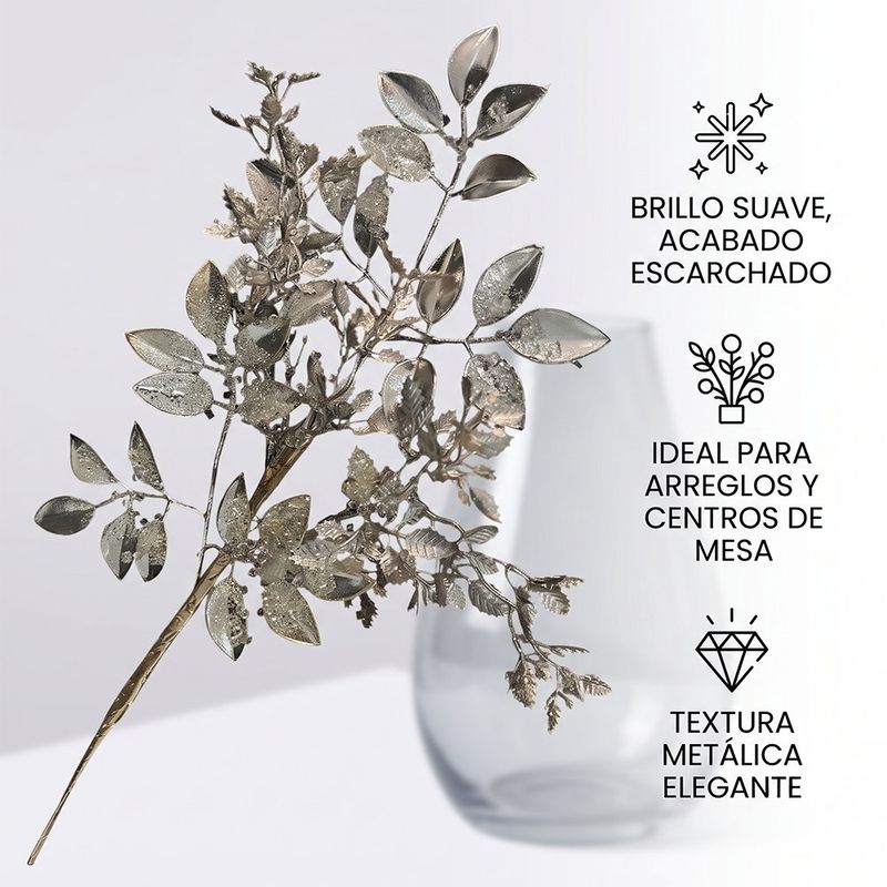 Rama Navideña de Hojas Mixtas con Cuentas para Arreglos de 47 Cm Color Champán