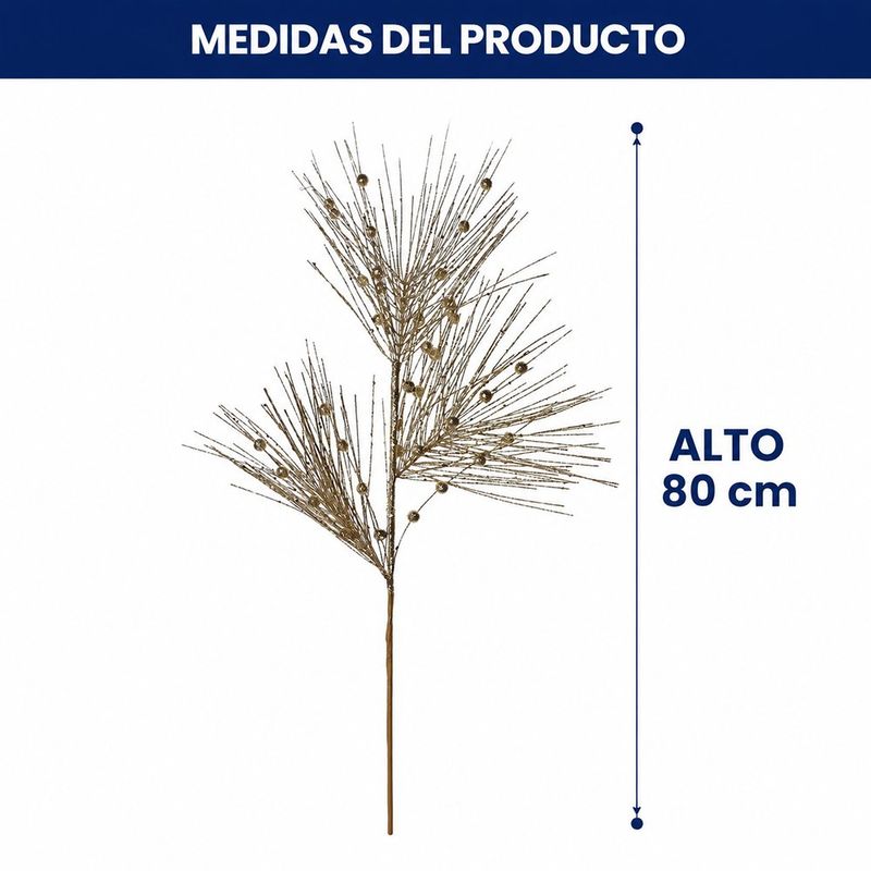 Rama Decorativa con Agujas y Bayas para Arreglos Navideños de 80 Cm Color Dorado