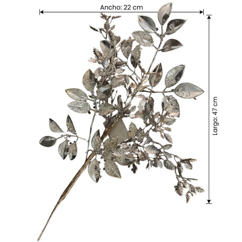 Rama Navideña de Hojas Mixtas con Cuentas para Arreglos de 47 Cm Color Champán