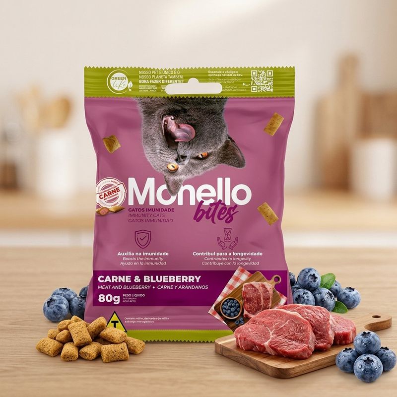 Snack para Gato Inmunidad y Longevidad Bites con Carne y Arándanos de 80 g