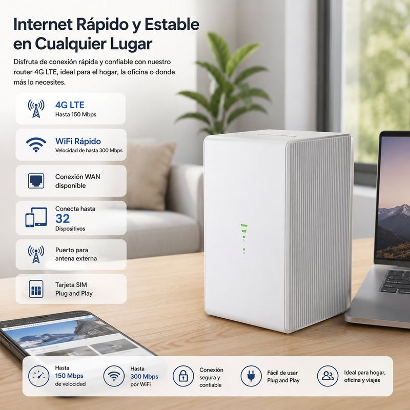 Router Inalámbrico 4G LTE N300 de 300 Mbps con Ranura Nano y SIM en Color Blanco