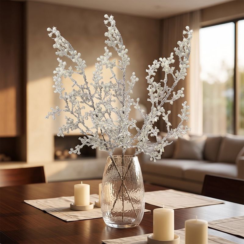 Pick Navideño Nevado con Cuentas para Arreglos de 65 Cm Color Blanco