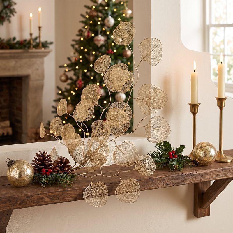 Pick Navideño de Hojas Lunaria con Tallo para Arreglos de 68 Cm Color Blanco