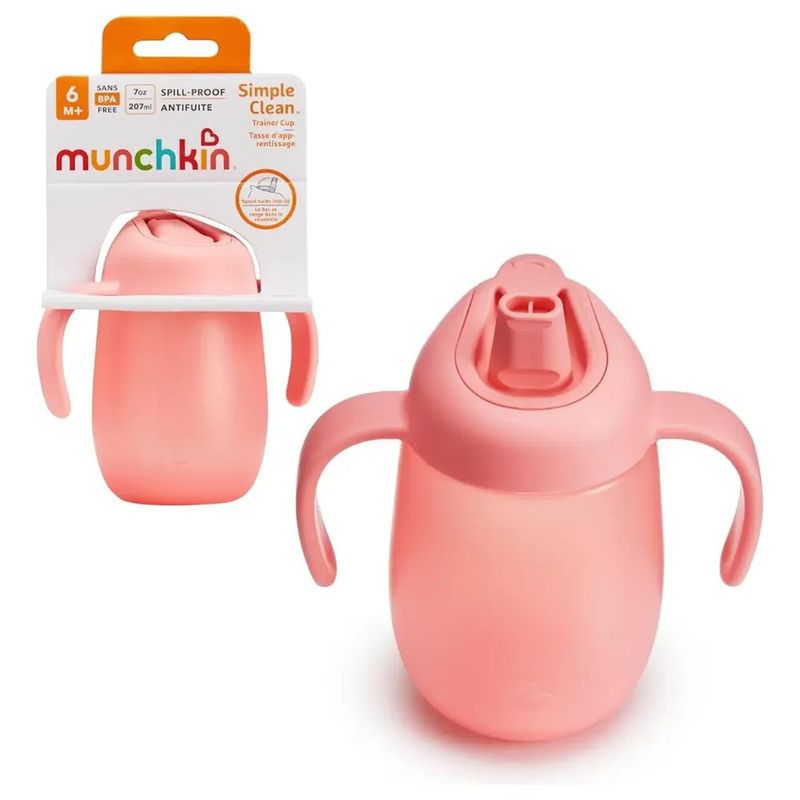 Taza Entrenadora Antifugas de 207 mL para Bebé Simple Clean con Asas Removibles Color Rosada