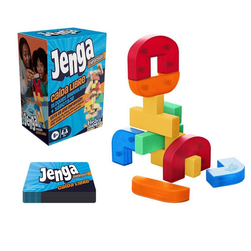 Juego de Expansión Jenga Downfall con Bloques Irregulares y Piezas de Sabotaje