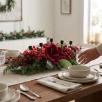 Candelero Navideño con Magnolias y Follaje de 75 cm Corinto y Verde para Centro de Mesa