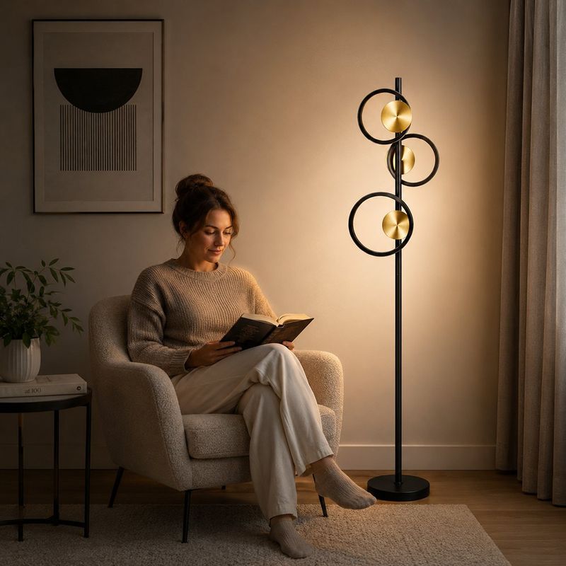Lámpara de Pie LED de 18W con Luz Cálida de 3000K en Color Negro