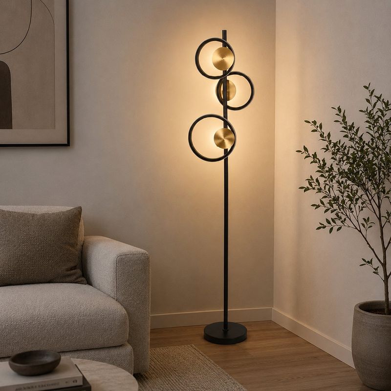 Lámpara de Pie LED de 18W con Luz Cálida de 3000K en Color Negro