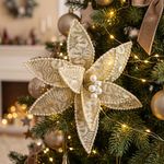 Pick Navideño de Pascua con Perlas para Arreglos de 27 cm Color Champán