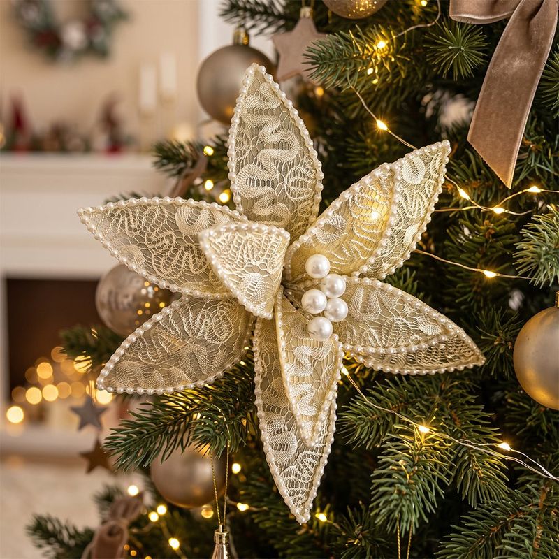 Pick Navideño de Pascua con Perlas para Arreglos de 27 cm Color Champán