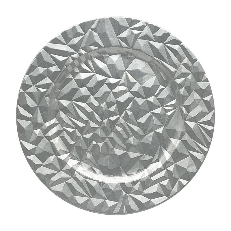Plato Base Decorativo Diseño Geométrico Facetado para Montaje de Mesa de 33 cm Color Plateado