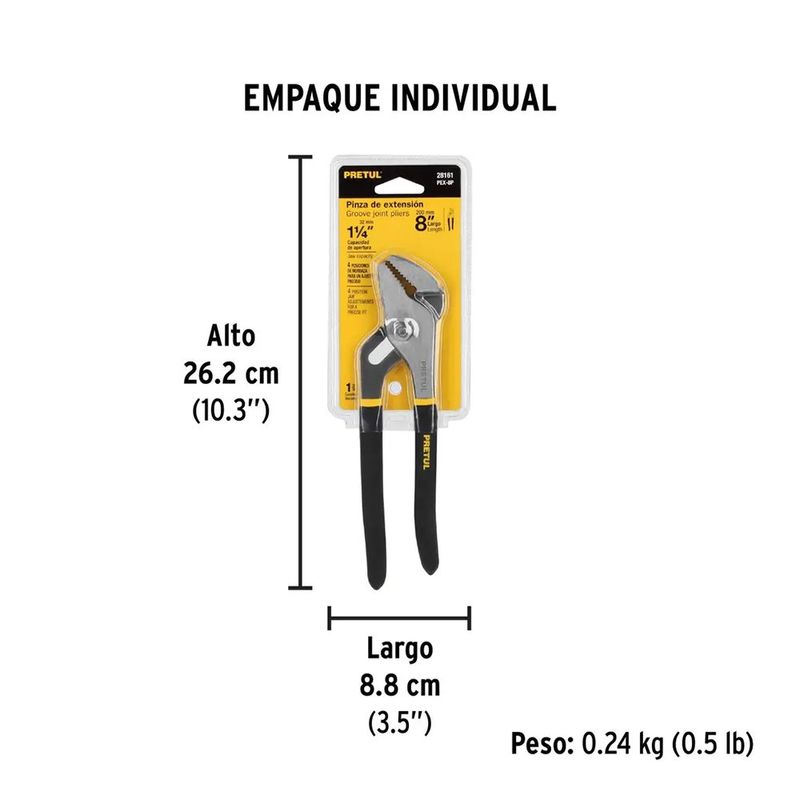 Pinza de Extensión de 8 Plg con Mango de Vinil Antiderrapante