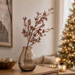 Rama Navideña de Flores de PVC con Detalles Escarchados y Tallo Largo para Arreglos 75 cm Color Cobre