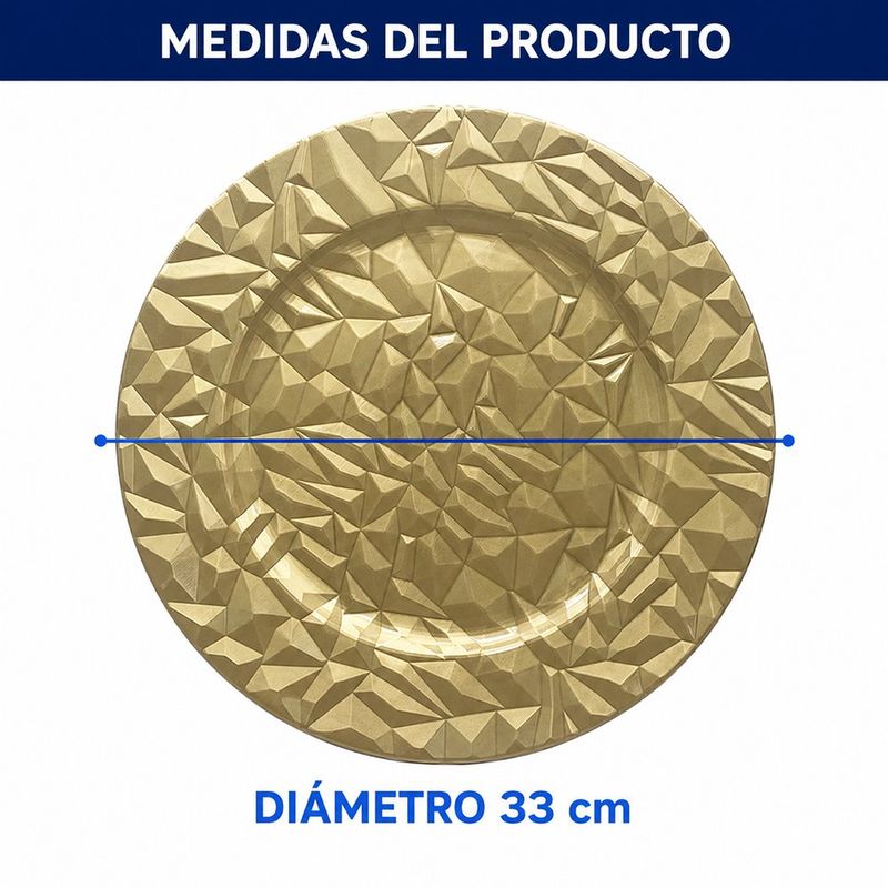 Plato Base Decorativo Diseño Geométrico Facetado para Montaje de Mesa de 33 cm Color Dorado