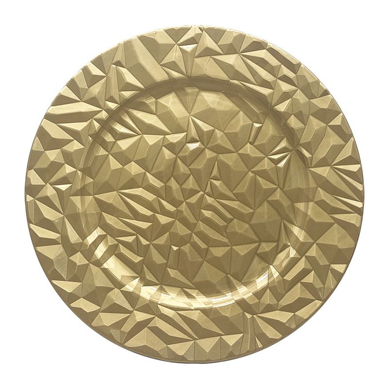 Plato Base Decorativo Diseño Geométrico Facetado para Montaje de Mesa de 33 cm Color Dorado
