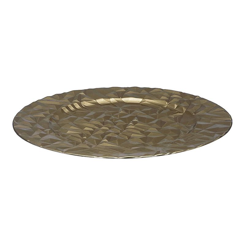 Plato Base Decorativo Diseño Geométrico Facetado para Montaje de Mesa de 33 cm Color Dorado