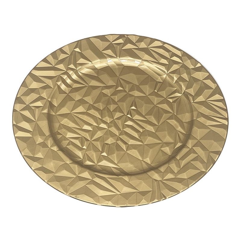 Plato Base Decorativo Diseño Geométrico Facetado para Montaje de Mesa de 33 cm Color Dorado