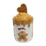 Galletero Cilíndrico Navideño de Cerámica de 1400 mL con Tapa Blanco y Café