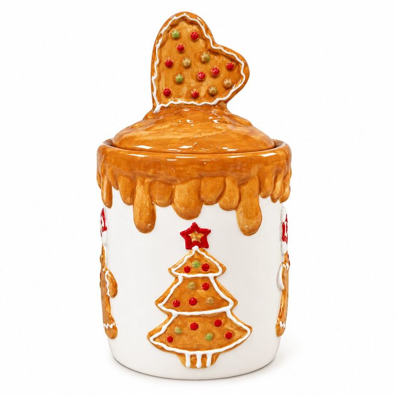 Galletero Cilíndrico Navideño de Cerámica de 1400 mL con Tapa Blanco y Café