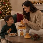 Galletero Cilíndrico Navideño de Cerámica de 1400 mL con Tapa Blanco y Café