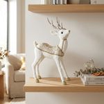 Figura Decorativa Venado Navideño de Pie 44 Cm Blanco Marfil y Dorado