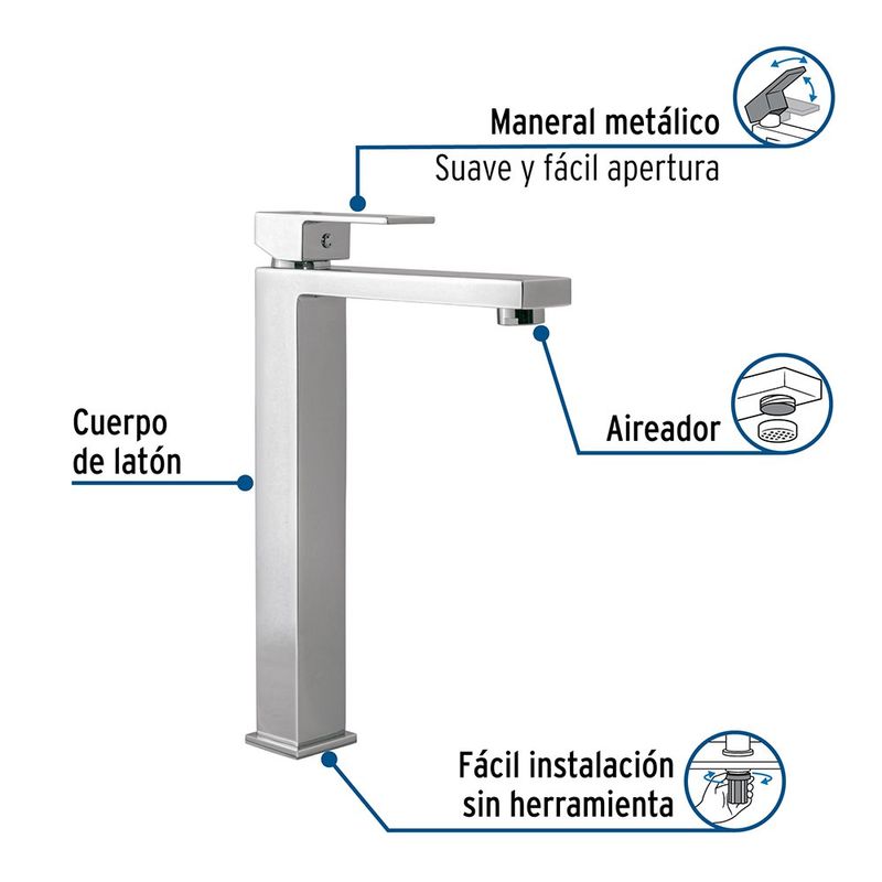 Mezcladora Monomando para Baño Alto Acabado Cromo