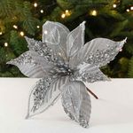 Pick Navideño de Pascua con Lentejuelas y Tallo para Arreglos 28 Cm Gris