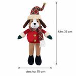Figura Decorativa Perro Navideño Sentado 33 Cm con Patas Largas y Gorro Tejido