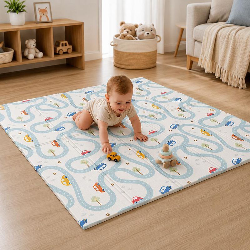 Alfombra Plegable con Cerco para Bebé Estampado Ciudad
