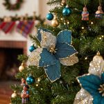 Pick Navideño de Pascua Plateado y Verde Azulado con Tallo de 24 Cm