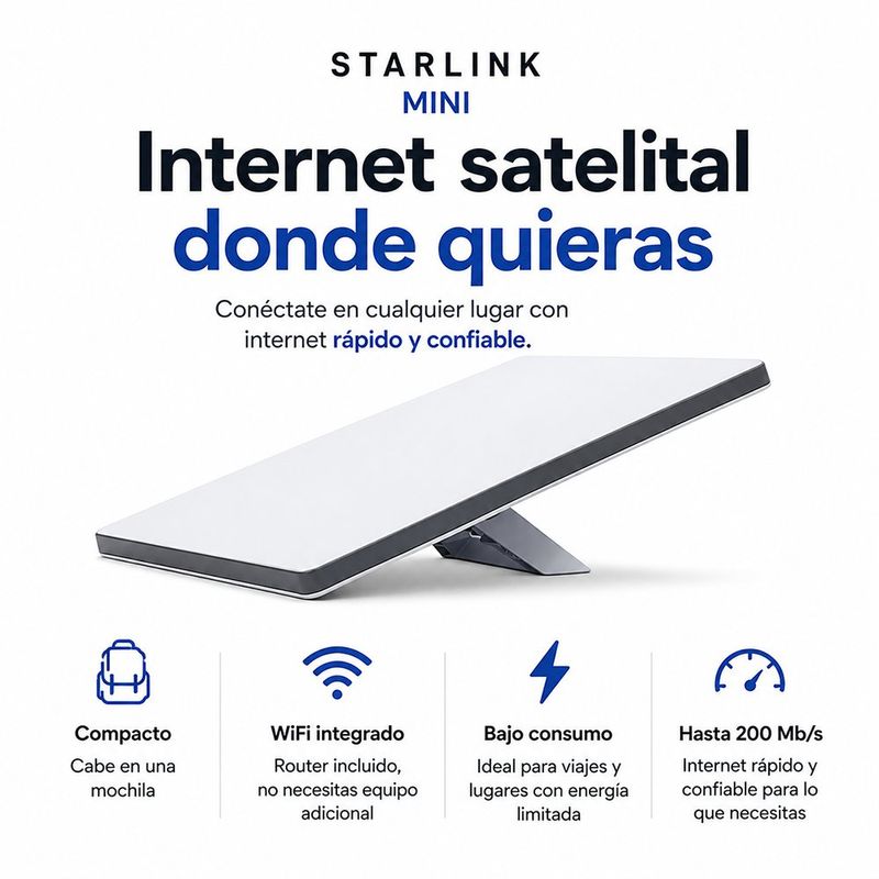 Internet Satelital Starlink Mini Dual Band WiFi en Kit