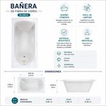 Tina de Baño Rectangular de Fibra de Vidrio con Superficie Lisa 1.52 Metros Blanca