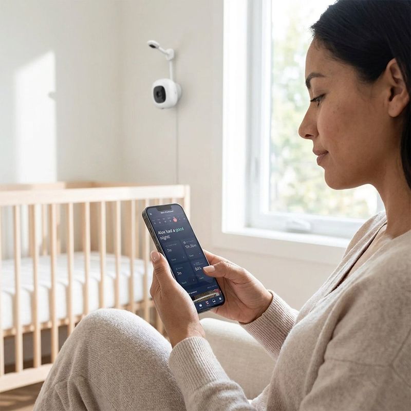 Monitor Inteligente para Bebé con Soporte de Pared, Cámara de Video 1080p, Seguimiento de Sueño y Respiración