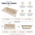 Tina de Baño Rectangular de Fibra de Vidrio con Superficie Lisa 1.52 Metros Beige