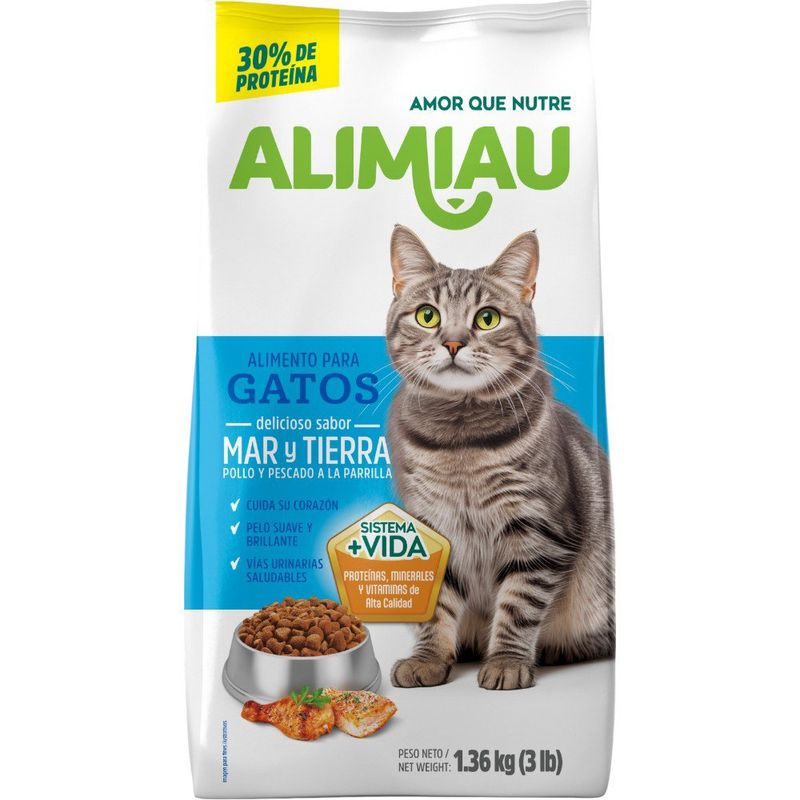 Concentrado para Gato Adulto Sabor Mar y Tierra Pollo y Pescado con Proteínas y Minerales 1.36 Kg