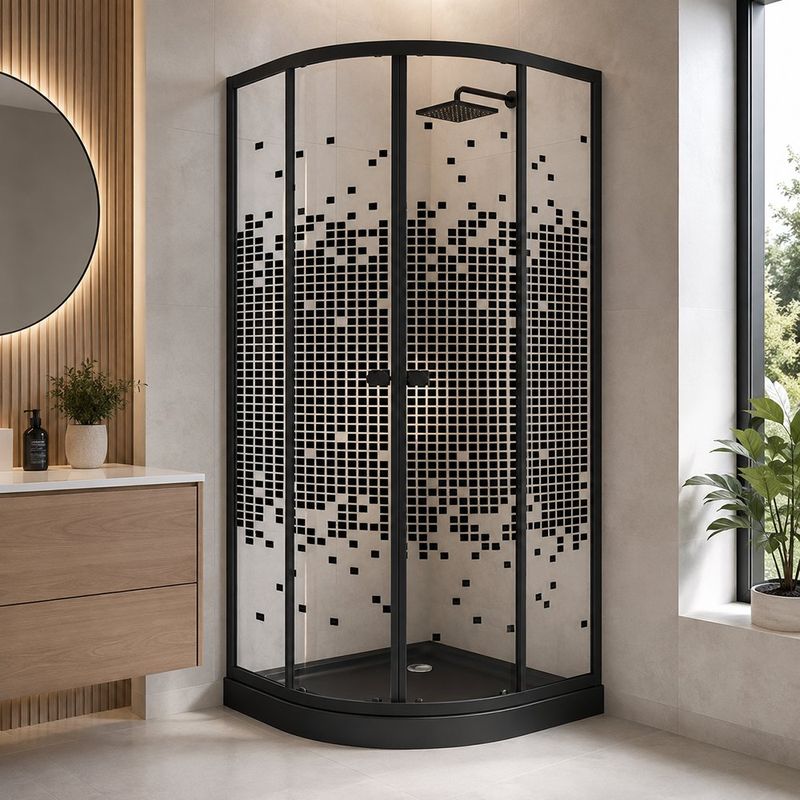 Cabina de Ducha Color Negro 90x192 cm Diseño Curvo
