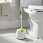 Cepillo para Baño Plástico con Base Portacepillo Mango Ergonómico Blanco y Verde