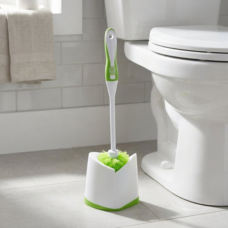 Cepillo para Baño Plástico con Base Portacepillo Mango Ergonómico Blanco y Verde