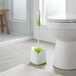 Cepillo para Baño Plástico con Base Portacepillo Mango Ergonómico Blanco y Verde