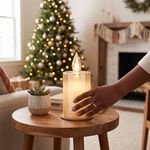 Vela Decorativa LED Navideña de Vidrio de 14.7 Cm Color Champán