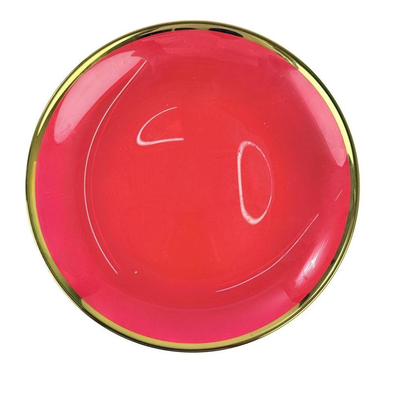 Plato Base de Vidrio de 21 x 21 Cm Color Rojo con Borde Dorado