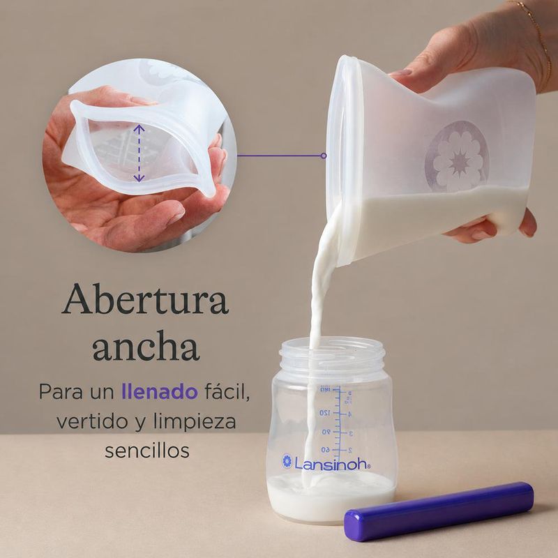 Bolsas Reutilizables para Leche Materna de Silicona 8 Oz con Doble Sello y Marcador Incluido, 5 Unidades