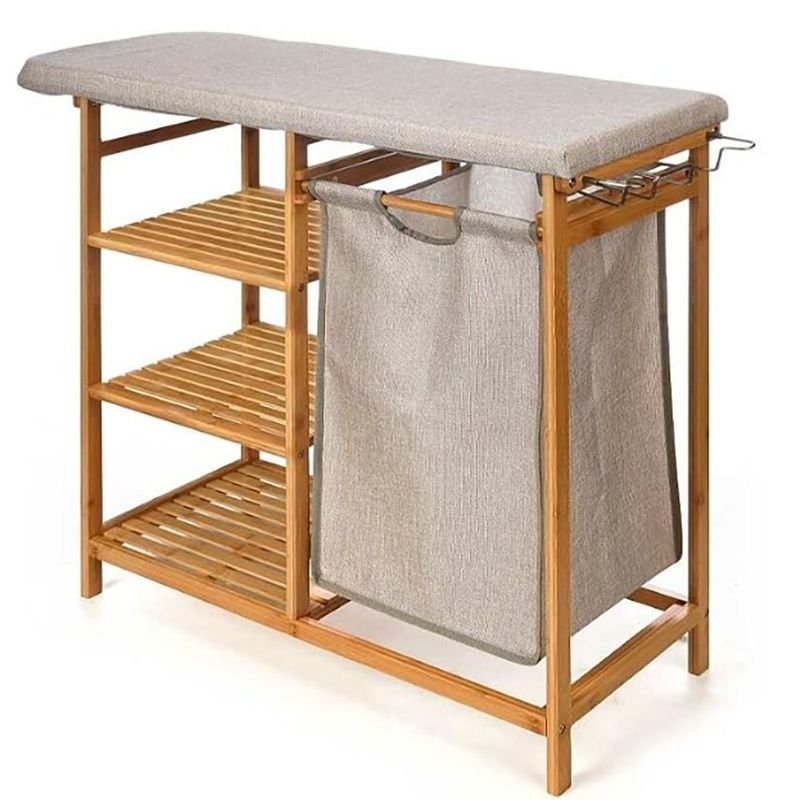 Planchador de Bambú con Divisiones y Cesto para Ropa 125 x 89 x 34 cm
