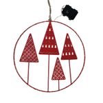 Placa Colgante Decorativa de Metal con Luces 39.5 x 0.5 x 58 Cm Diseño Pinos Color Rojo