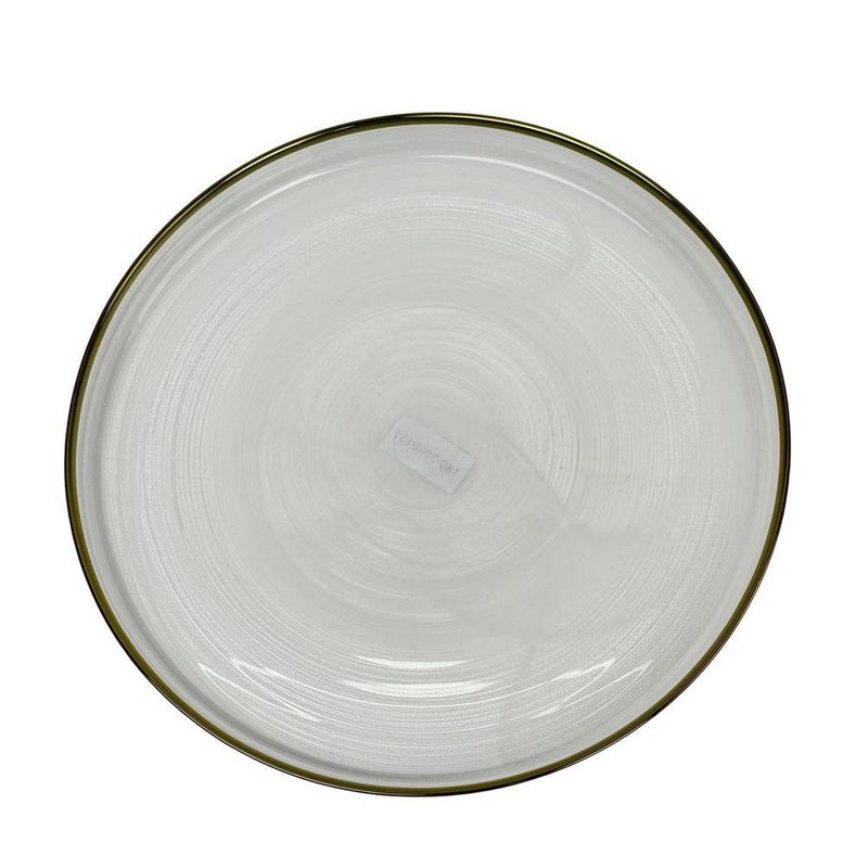 Plato Base de Vidrio de 33 x 33 Cm Color Blanco y Dorado