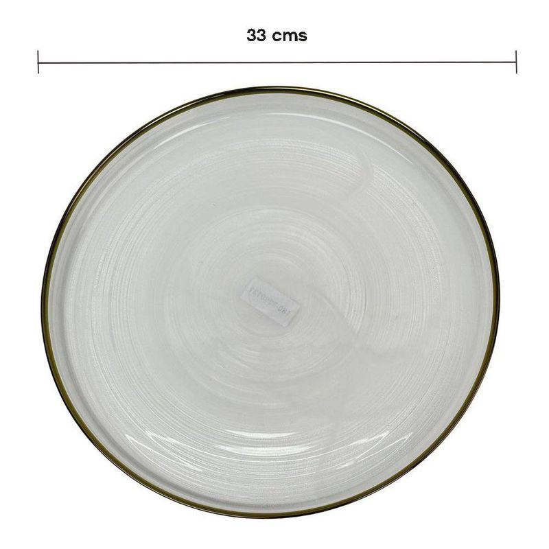 Plato Base de Vidrio de 33 x 33 Cm Color Blanco y Dorado