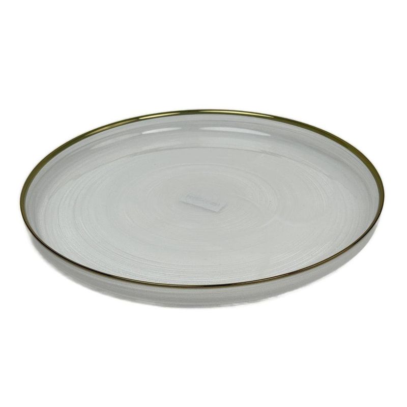 Plato Base de Vidrio de 33 x 33 Cm Color Blanco y Dorado